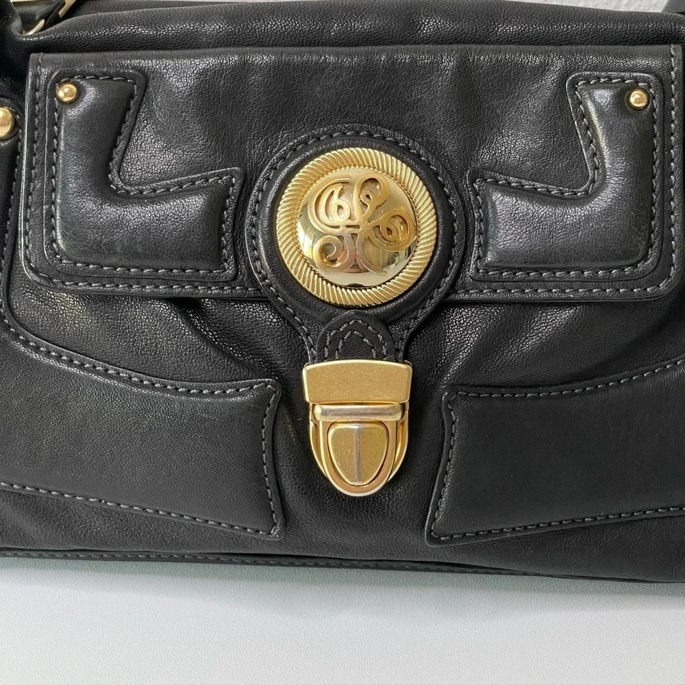 Vintage Juicy Couture Rare Y2K Small Leather Medallion Handbag Purse Black
